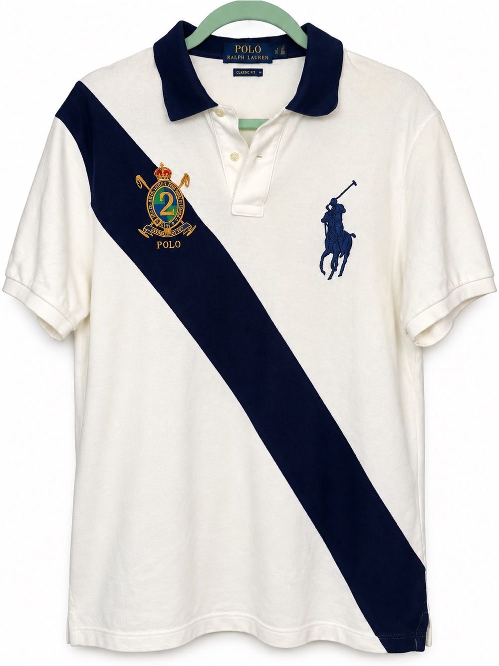 Polo by Ralph Lauren White & Navy Diagonal Crest Polo 2
